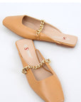 Camel sandals with a golden chain