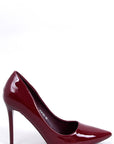 Red pumps with a stiletto heel.