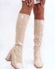 Boots with a glossy beige heel